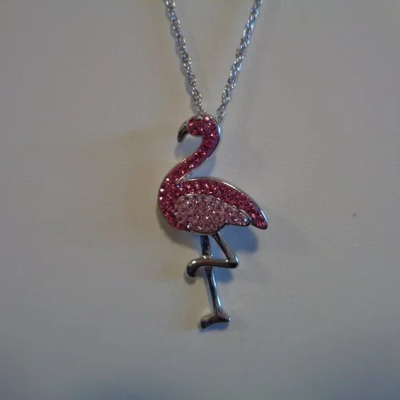 Artistique Sterling Silver Pink Flamingo Crystal Pendant w/Chain NIB - Picture 4 of 14